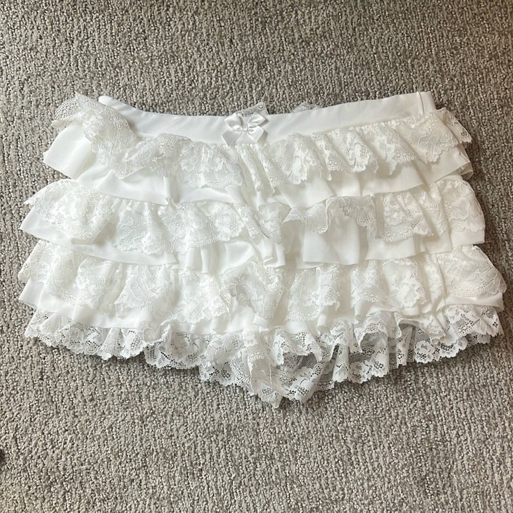 White Lace Ruffle Bloomer Shorts